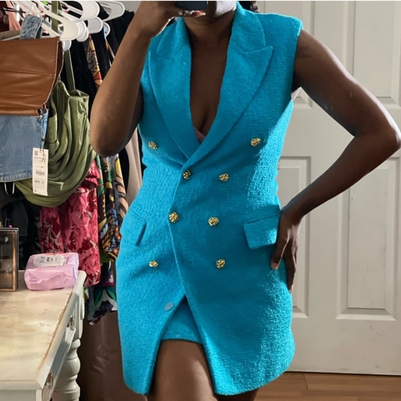 NWT Zara * Textured Tweed Vest Waistcoat Blazer Dress - Picture 5 of 15